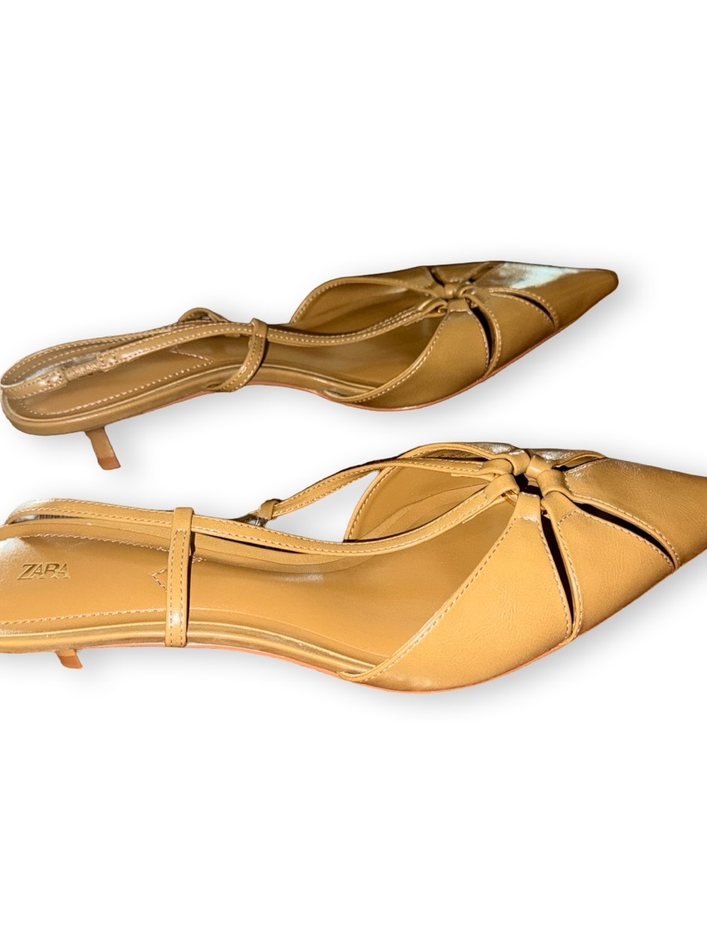 Zara Olive Green Strappy Pointed Slingback Heels - Picture 4 of 6